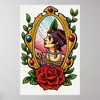 Vintage Glamour – 1920s Woman in Mirror Frame Poster