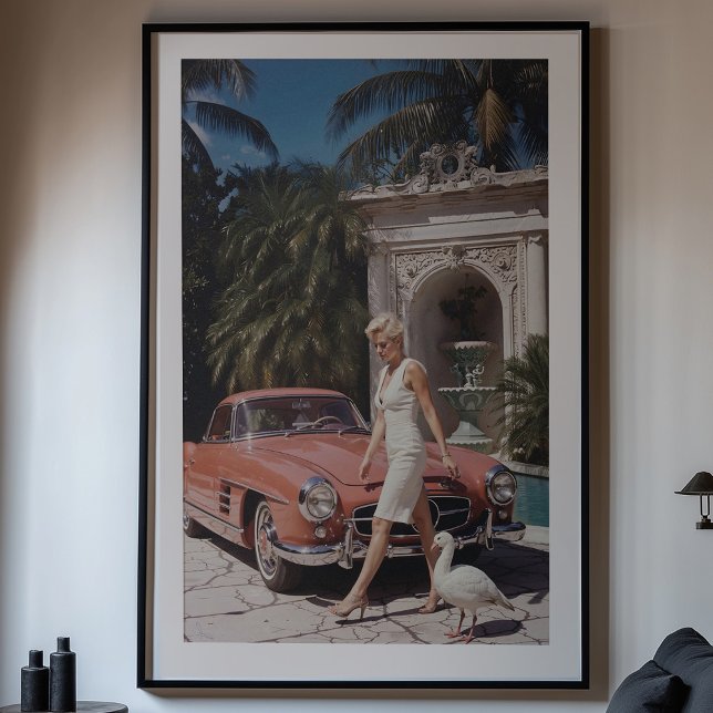 Vintage Glamour: Chic Woman and Classic Car Poster (Creator Uploaded)