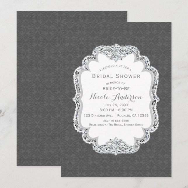 Vintage Glamour Elegant Bling Chic Bridal Shower Invitation (Front/Back)