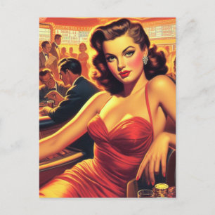 Vintage Glamour Girl Red Dress Postcard