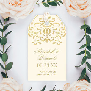 Vintage Glamour Ivory Gold Monogram Wedding Gift Tags