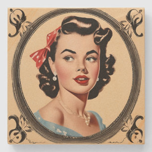 Vintage Glamour Retro Chic Girl  Stone Coaster