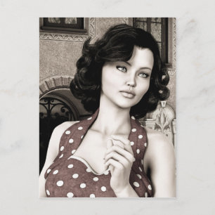 Vintage Glamour Woman Portrait Art Postcard