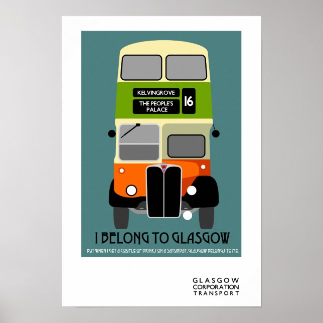 Vintage Glasgow Double Decker bus Pop Art Poster (Front)