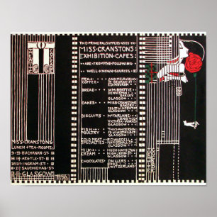 Vintage Glasgow School style Menu by M. Mackintosh Poster