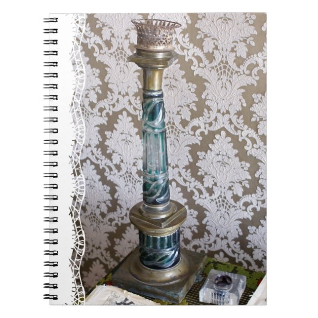 Vintage glass candleholder spiral notebook (Front)