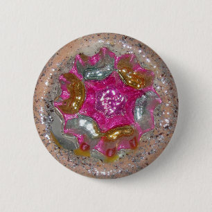 Vintage Glass Christmas Ball Candy Pink Jewel 6 Cm Round Badge