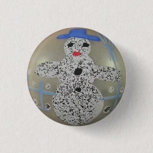Vintage Glass Christmas Ball Snowman Hand Painted 3 Cm Round Badge