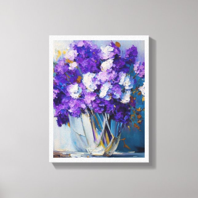 Vintage Glass Vase of Purple Flowers Canvas Print (Front)