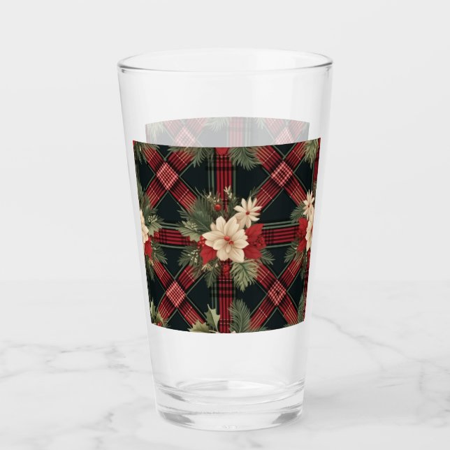 Vintage Glass Water Bottle with Plaid Pattern (Front)
