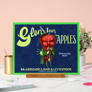 Vintage Glen Ian Apples Logo, Hooper, Washington,  Acrylic Sign