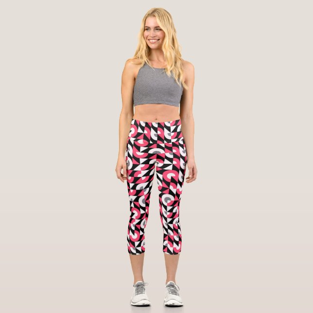 Vintage Glitch: Geometric Abstract Pattern Capri Leggings (Front)