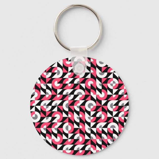 Vintage Glitch: Geometric Abstract Pattern Key Ring (Front)