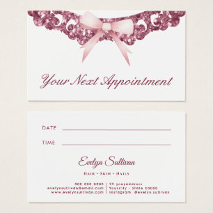 Vintage glitter frame pink bow appointment card
