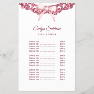 Vintage glitter frame pink bow price list flyer