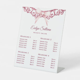 Vintage Glitter Frame Pink Bow Price List Pedestal Sign