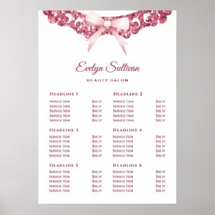 Vintage glitter frame pink bow price list poster