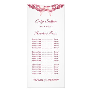 Vintage glitter frame pink bow price list rack card