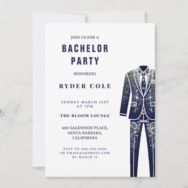 Vintage Glitter Tux Bachelor Party Invite (Front)