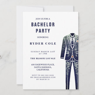 Vintage Glitter Tux Bachelor Party Invite