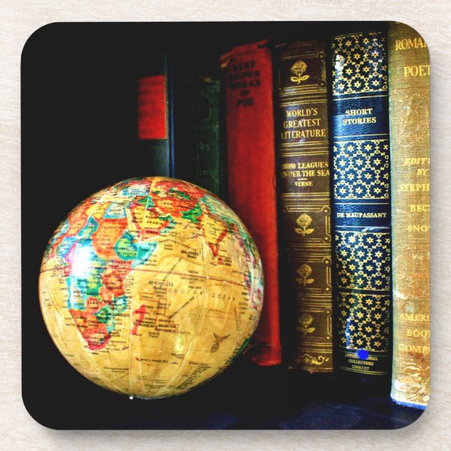 Vintage Globe and Books Coaster (Front)