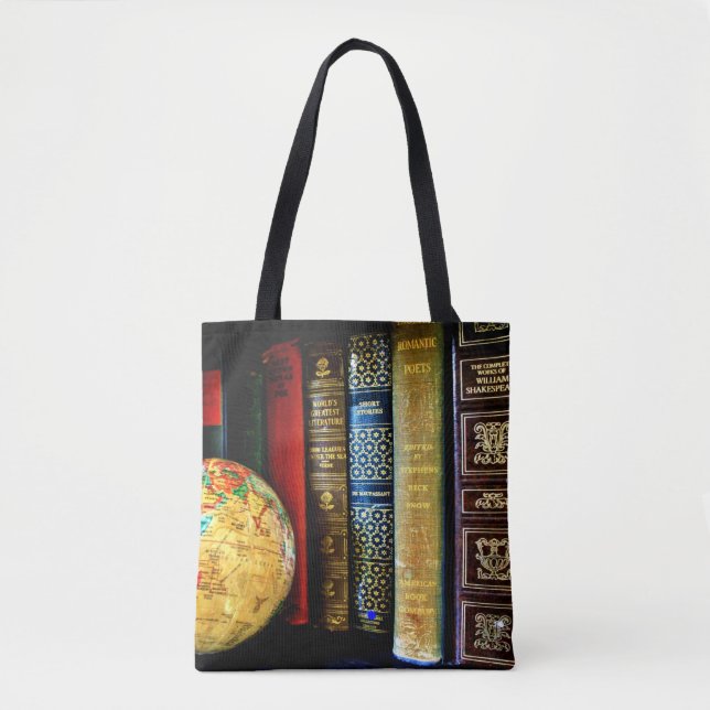 Vintage Globe and Books Tote Bag (Front)