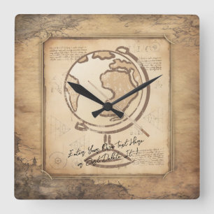 Vintage Globe. Geography & History Teacher Gift Square Wall Clock