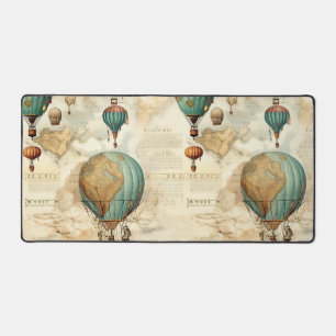 Vintage Globe Hot Air Balloon Antique Map Desk Mat
