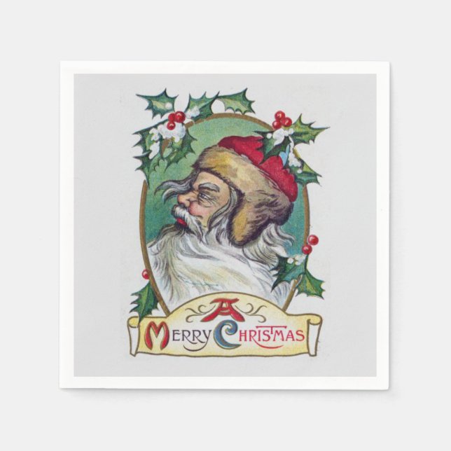 Vintage Gnome Christmas Napkin (Front)
