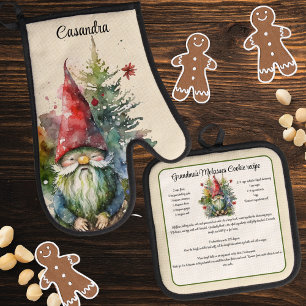Vintage Gnome Christmas Recipe keepsake  Cookies  Oven Mitt & Pot Holder Set