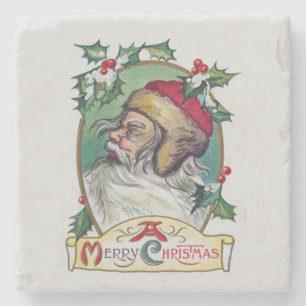 Vintage Gnome Christmas Stone Coaster