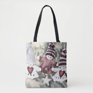 Vintage Gnomes in Christmas Tree Drawing Tote Bag