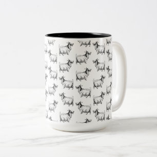 Vintage Goat with Leaf Antique Art CUSTOM BG COLOR Two-Tone Coffee Mug
