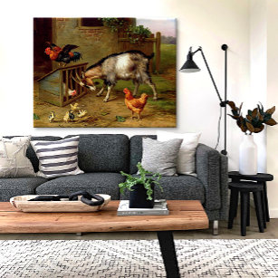 Vintage Goats Rooster And Chickens Farm Animals Canvas Print