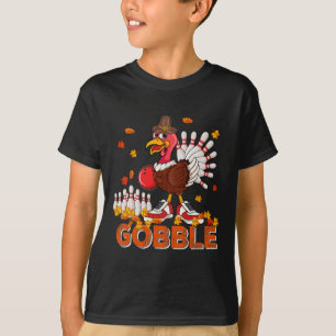 Vintage Gobble Thanksgiving Turkey Playing Bowling T-Shirt
