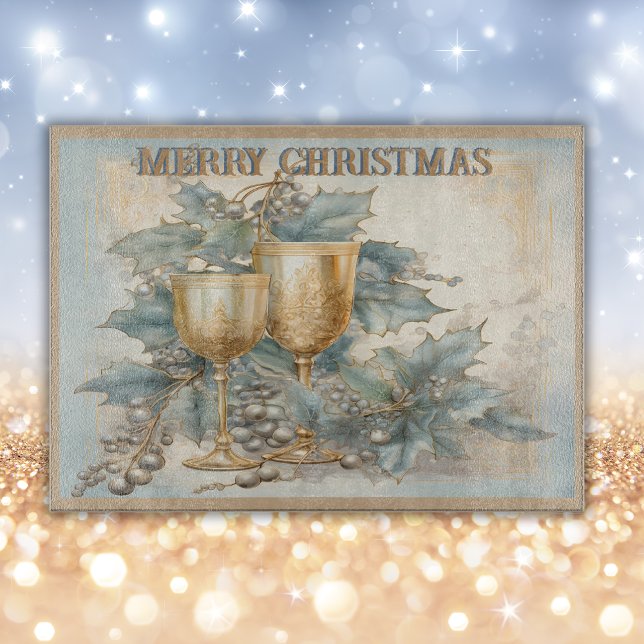 Vintage Goblets Merry Christmas Monogram |  Cutting Board (Creator Uploaded)