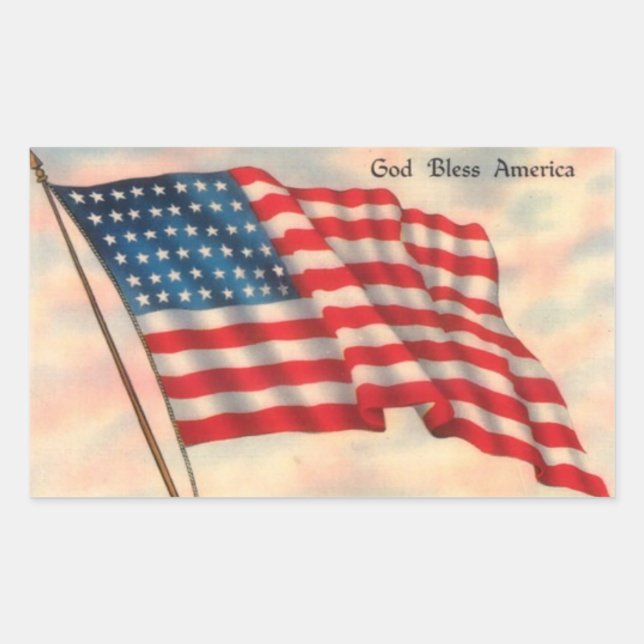 Vintage God Bless America Flag Rectangular Sticker (Front)