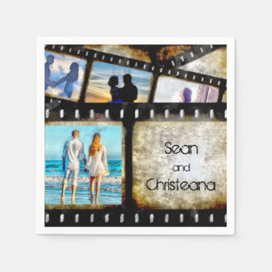 Vintage Gold and Black Film Strip Watercolor Napkin