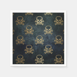 Vintage Gold And Black Pirate Skulls And Bones Napkin