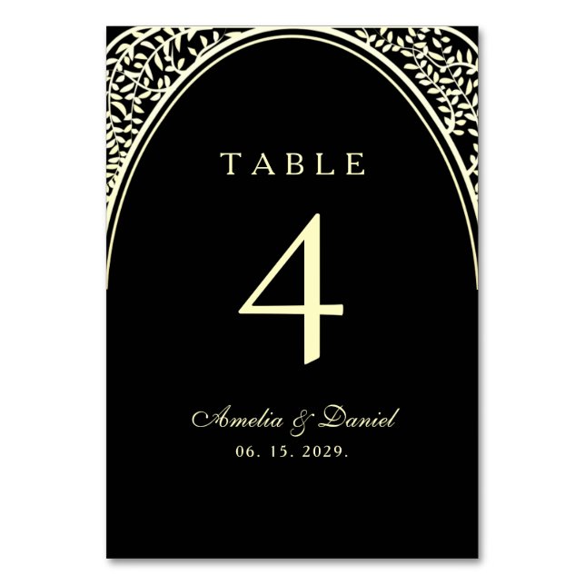 Vintage Gold and Black Wedding Table Number (Front)
