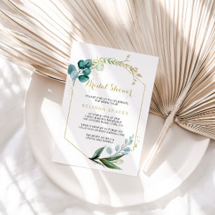 Vintage Gold and Green Eucalyptus Bridal Shower Invitation