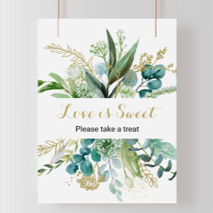 Vintage Gold and Green Eucalyptus Love is Sweet Poster