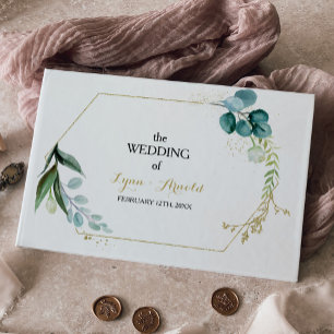 Vintage Gold and Green Eucalyptus Wedding Guest Book