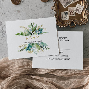 Vintage Gold and Green Eucalyptus Wedding Rsvp Card