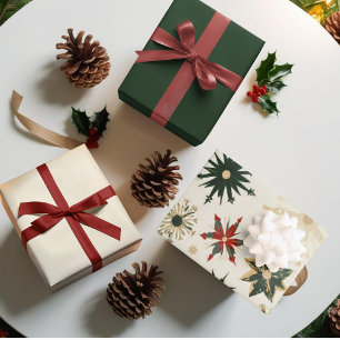 Vintage Gold and Green Snowflakes pattern Wrapping Paper Sheet