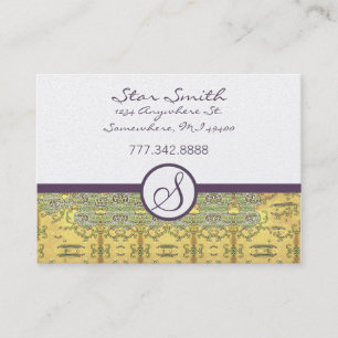 Vintage Gold and Purple Swirly Floral Pattern Business Card