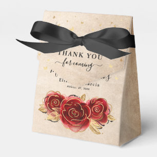 Vintage Gold and Red Rose Thank You Birthday Party Favour Box