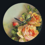 Vintage Gold Artisan Roses Large Clock<br><div class="desc">Beautiful spray of vintage blush roses and green foliage on softly shaded background.</div>