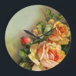 Vintage Gold Artisan Roses Large Clock<br><div class="desc">Beautiful spray of vintage blush roses and green foliage on softly shaded background.</div>