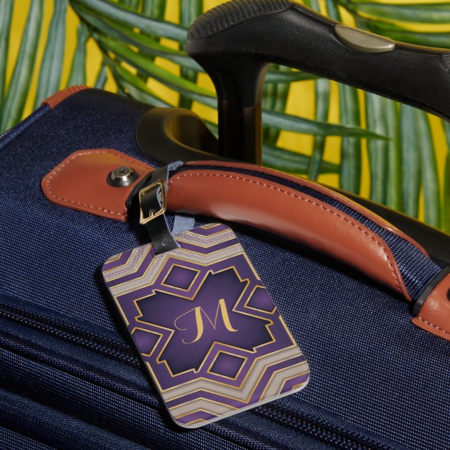 Vintage Gold Baroque Geometric Initial Design Luggage Tag (Front Insitu 1)